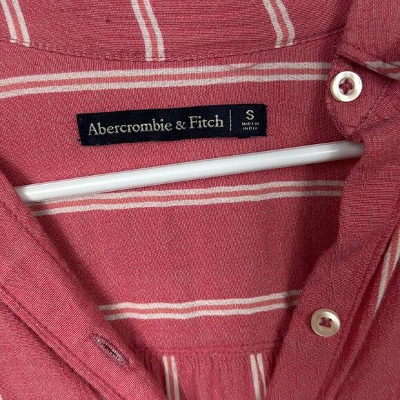 Abercrombie & Fitch Shirt Womens Small Top Button Up Striped Tie Knot Hem Pink - Picture 3 of 8